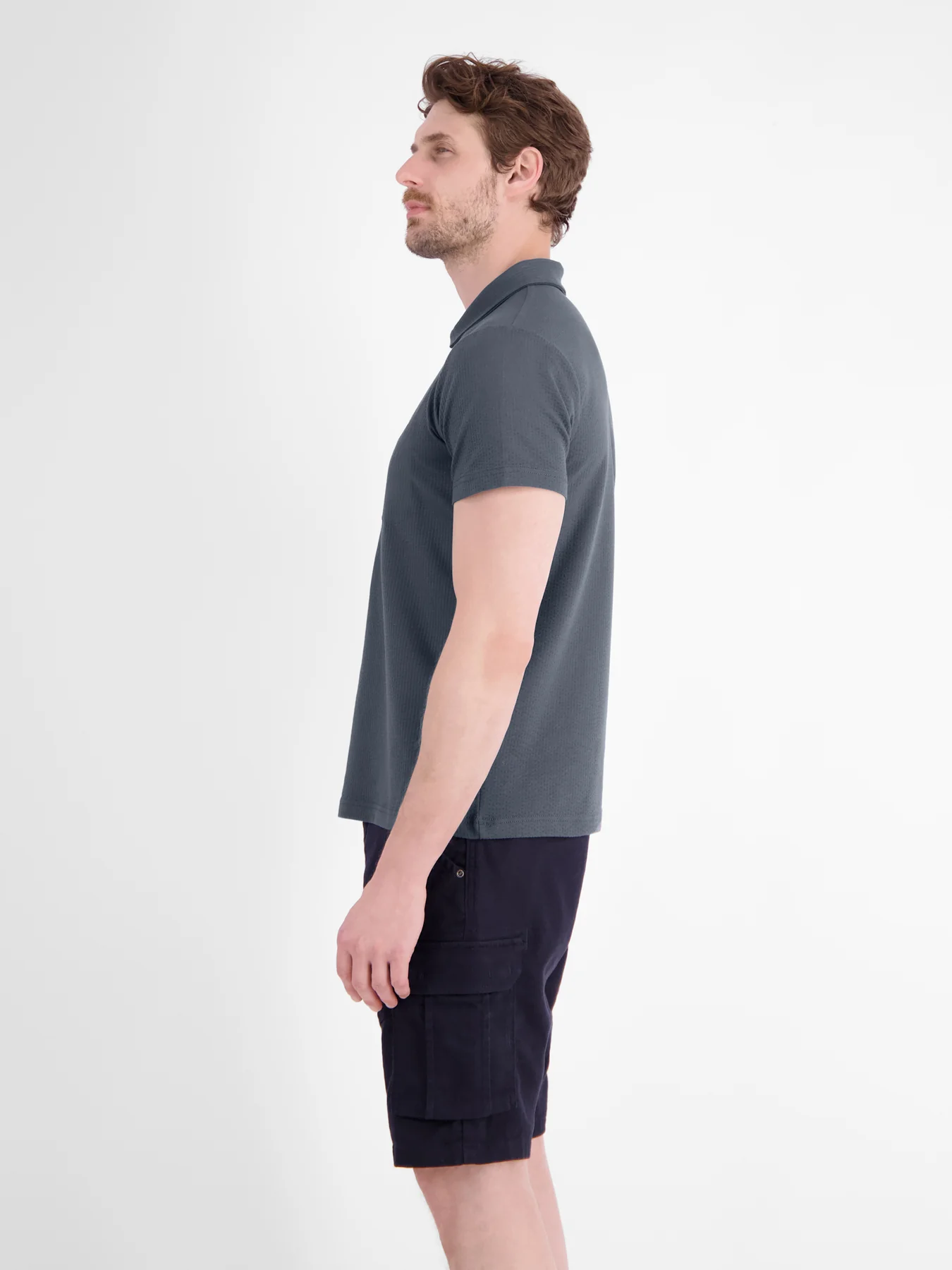 Lerros Seersucker Poloshirt - Lava Grey
