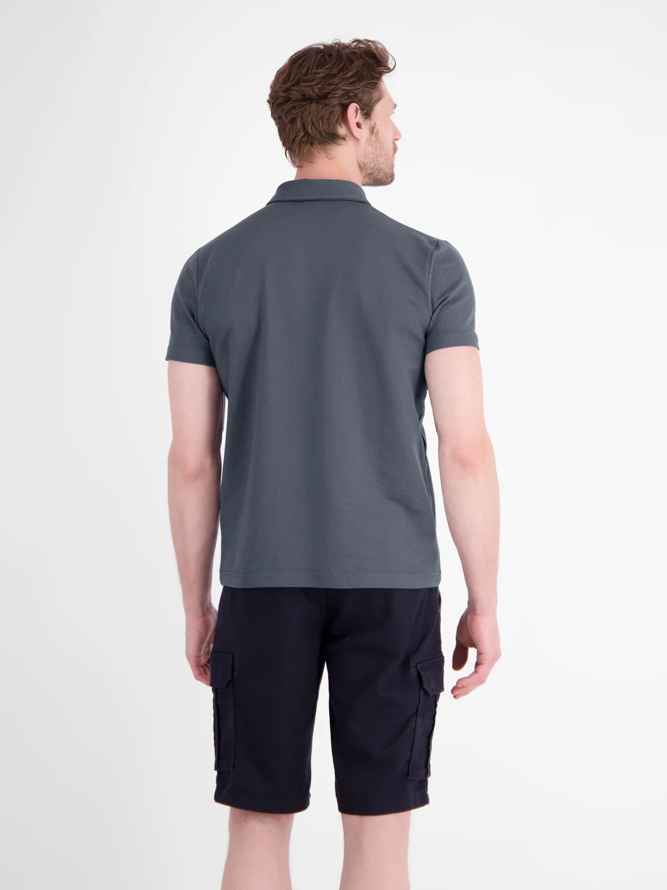 Lerros Seersucker Poloshirt - Lava Grey