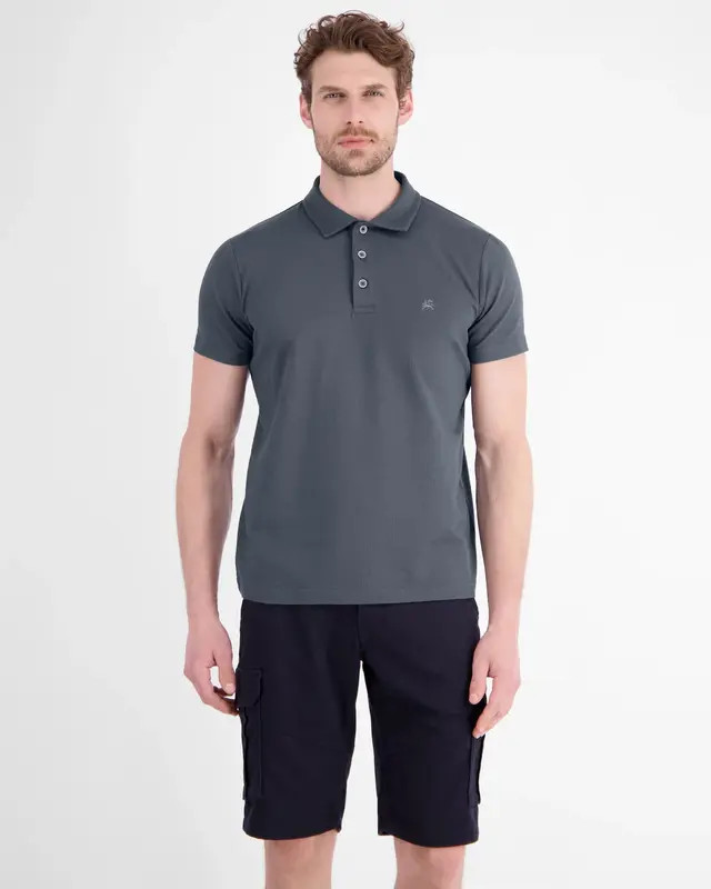 Lerros Seersucker Poloshirt - Lava Grey