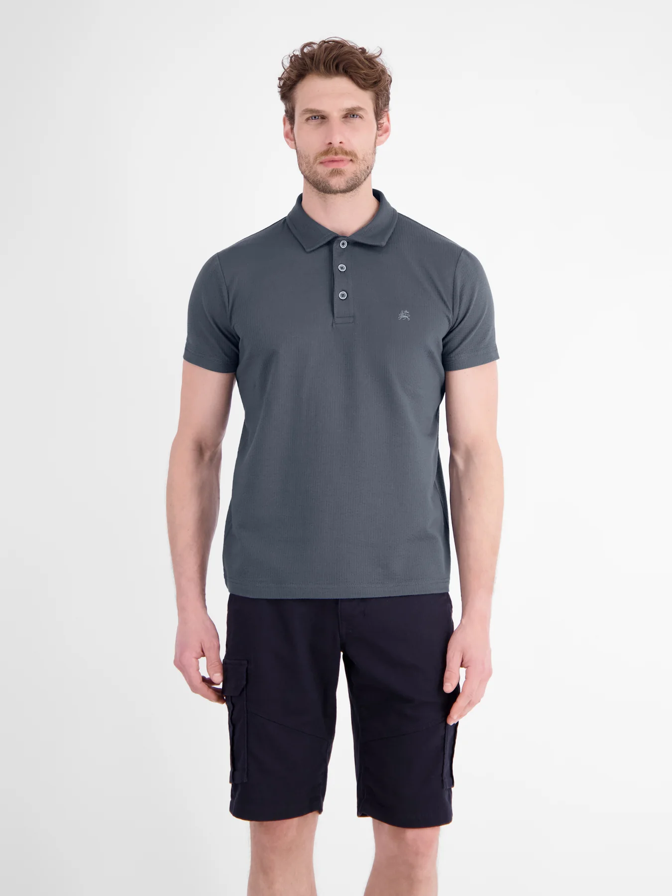 Lerros Seersucker Poloshirt - Lava Grey