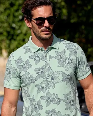 Lerros Poloshirt Bloemenprint - Bay Green