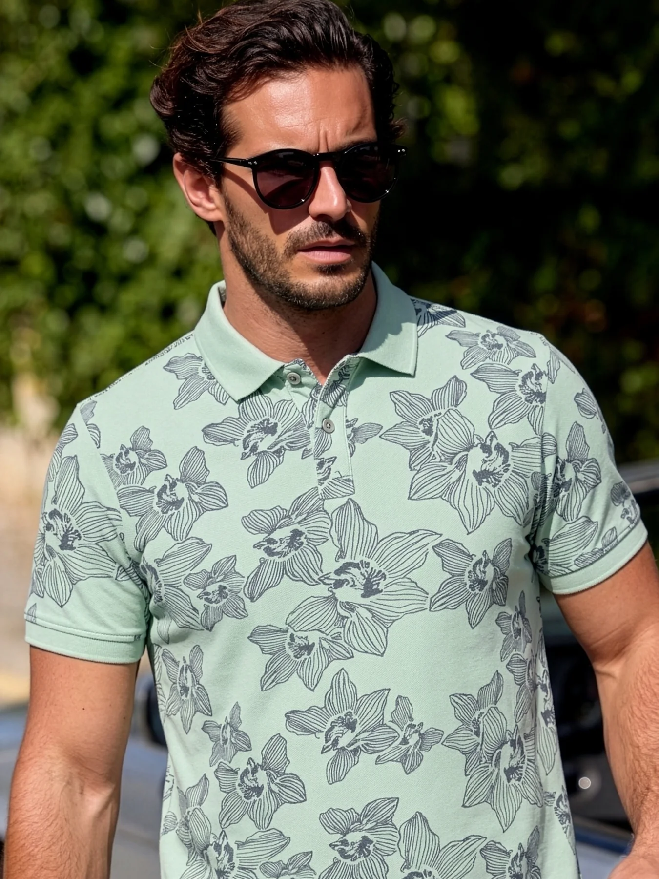 Lerros Poloshirt Flower Print - Bay Green