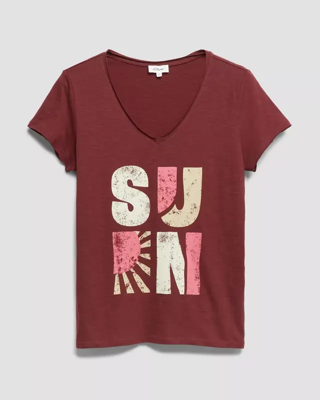 S. Oliver T-Shirt met Print - Bordeaux