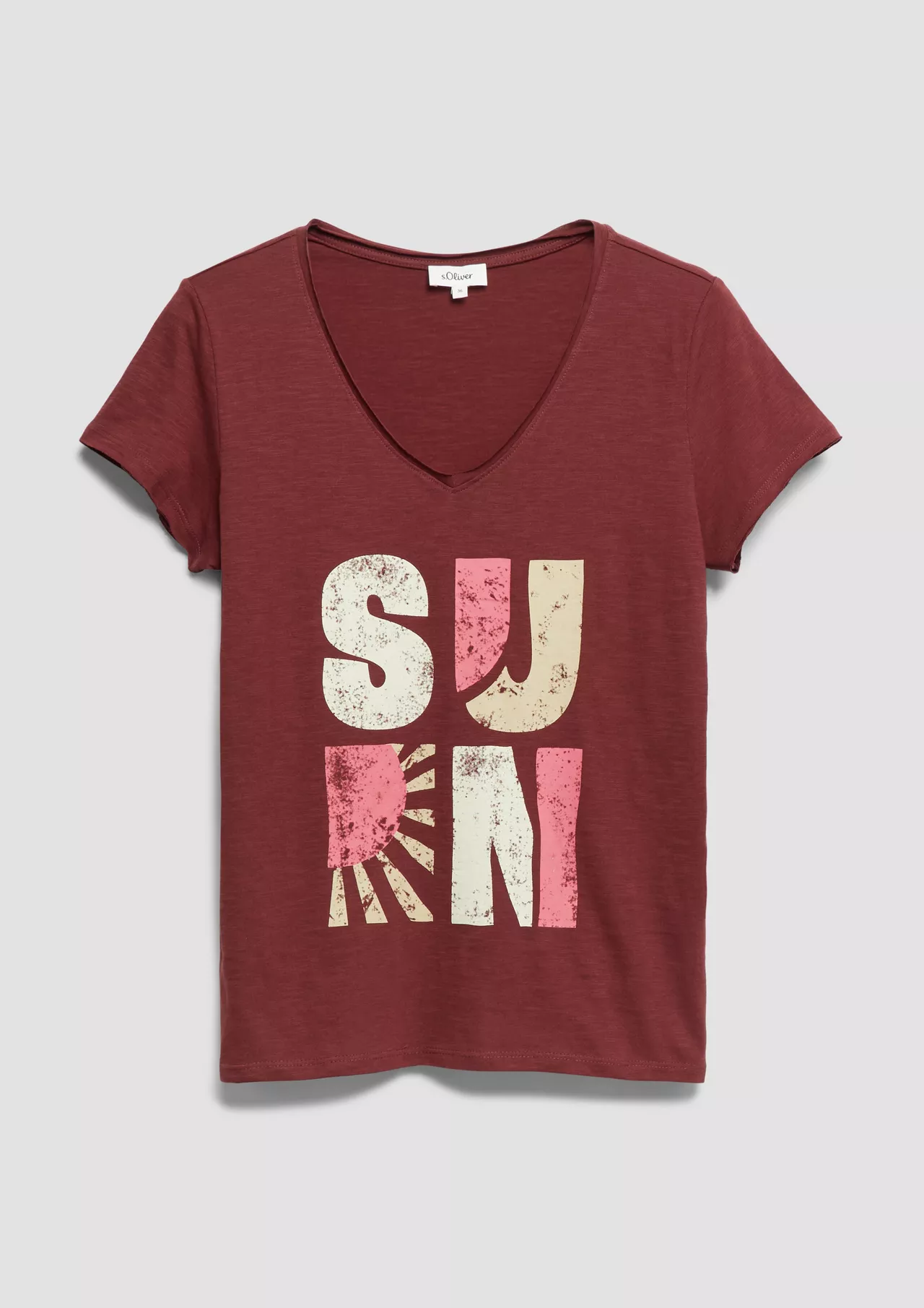 S. Oliver T-Shirt with Print - Bordeaux