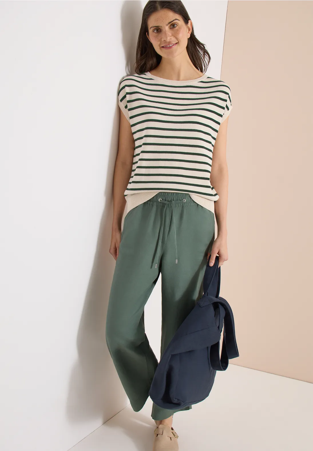 Cecil Knit Jumper with Stripes - Palm Breeze Green