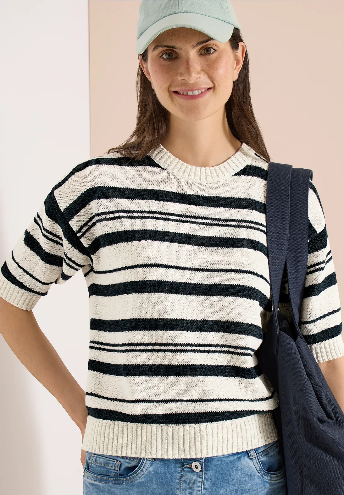 Cecil Kurzarm Pullover mit Streifen - Palm Breeze Green