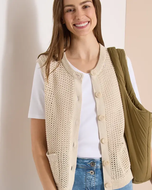 Cecil Vest Gehaakte Look - Pearl Beige
