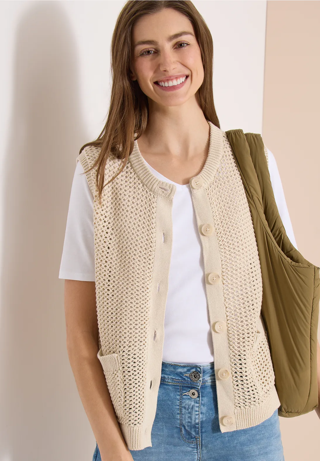 Cecil Vest Gehaakte Look - Pearl Beige