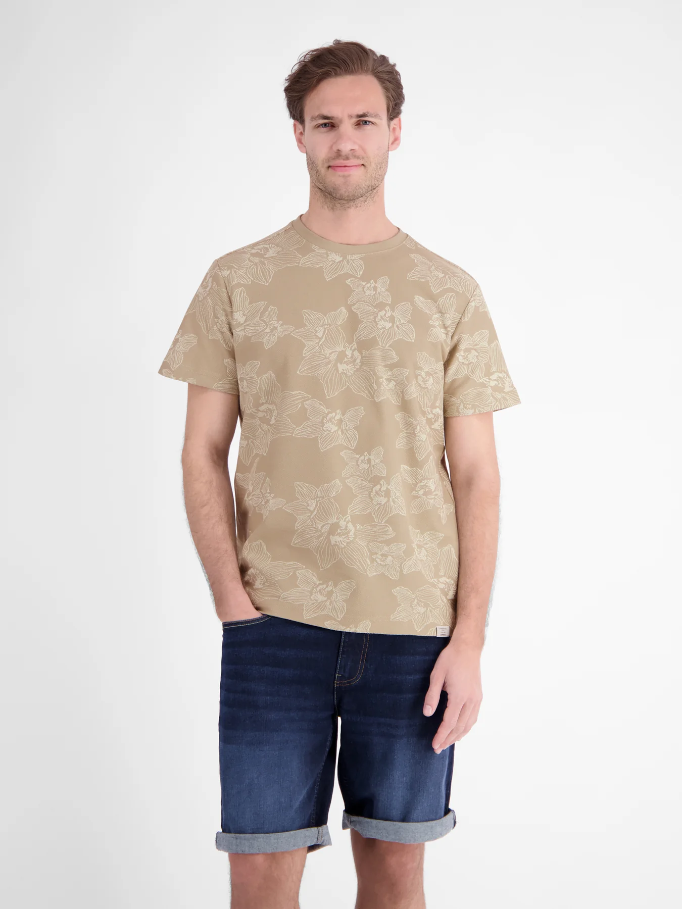 Lerros Bloemenprint T-Shirt - Gravel Beige