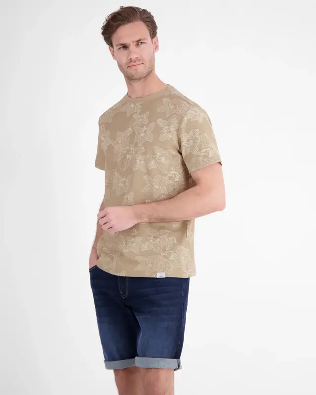 Lerros Floral Print T-Shirt - Gravel Beige