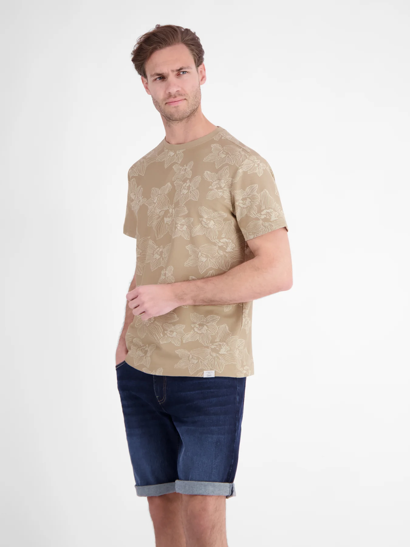 Lerros Floral Print T-Shirt - Gravel Beige
