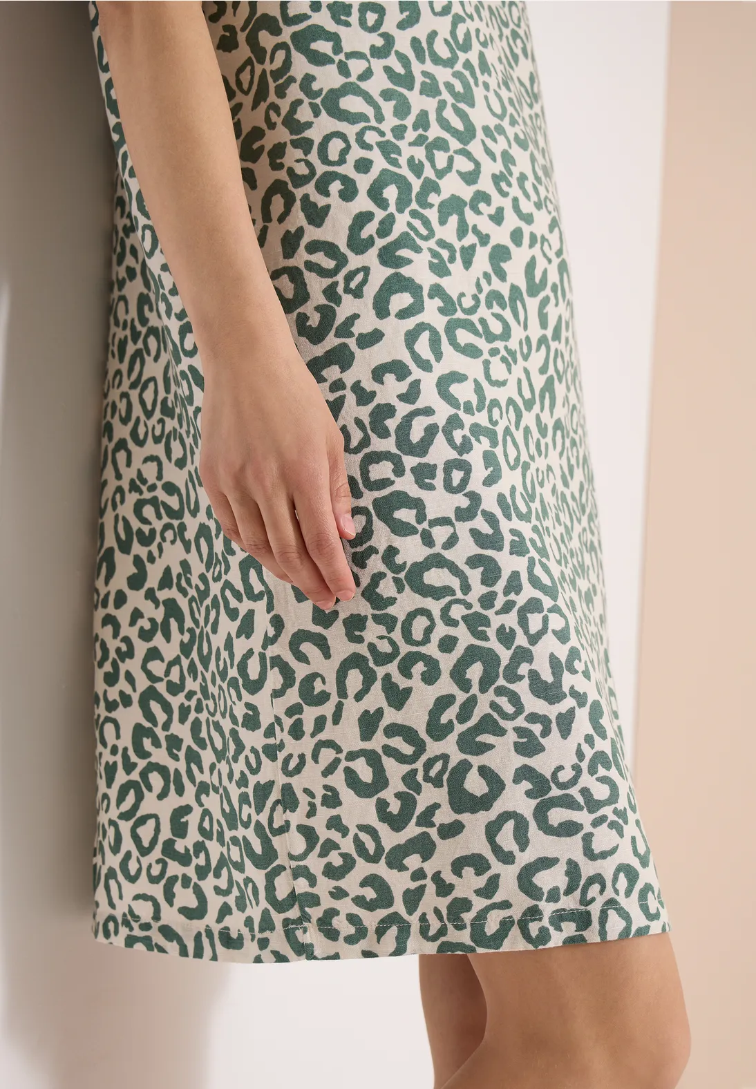 Cecil Linnenmix Jurk met Print - Macadamia Beige