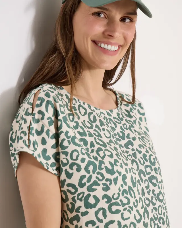 Cecil Linen Blend Dress with Print - Macadamia Beige
