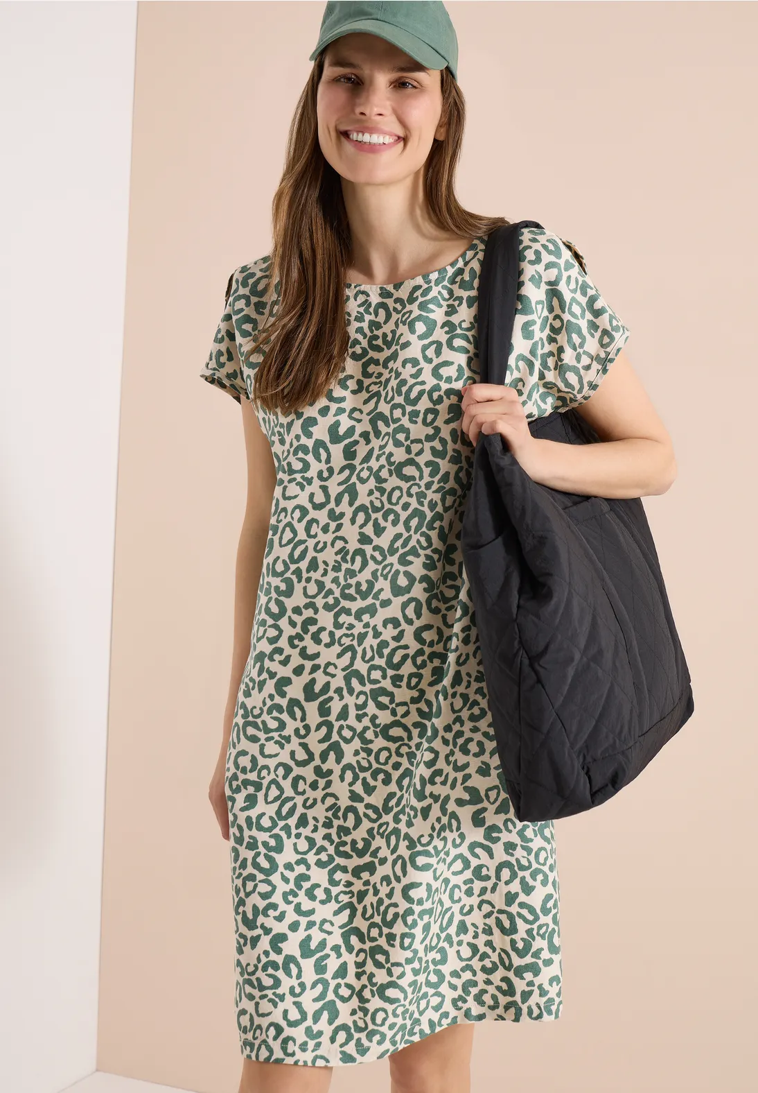 Cecil Linnenmix Jurk met Print - Macadamia Beige