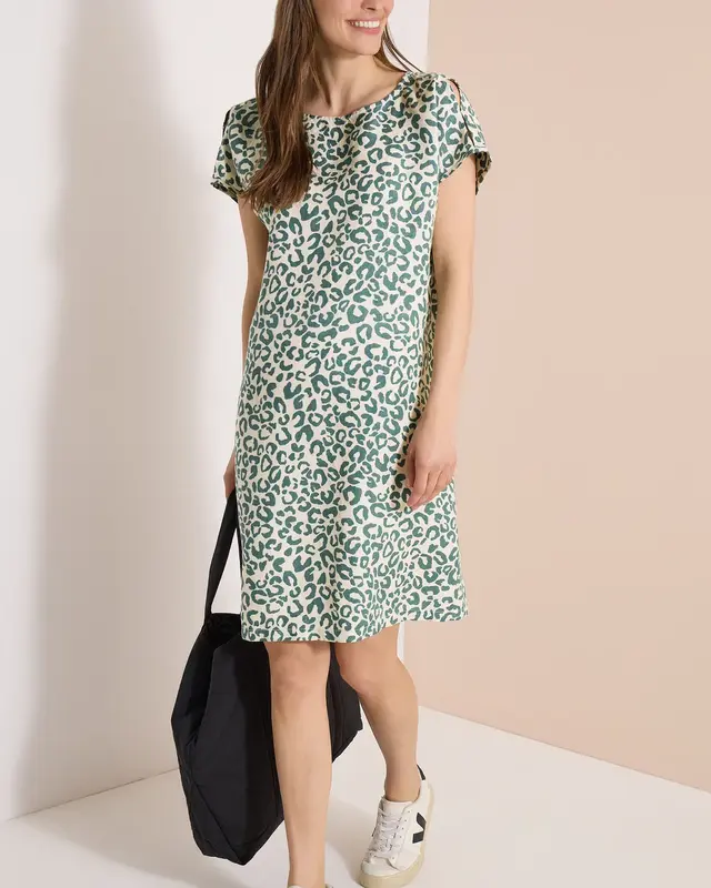 Cecil Leinenmix Kleid mit Print - Macadamia Beige