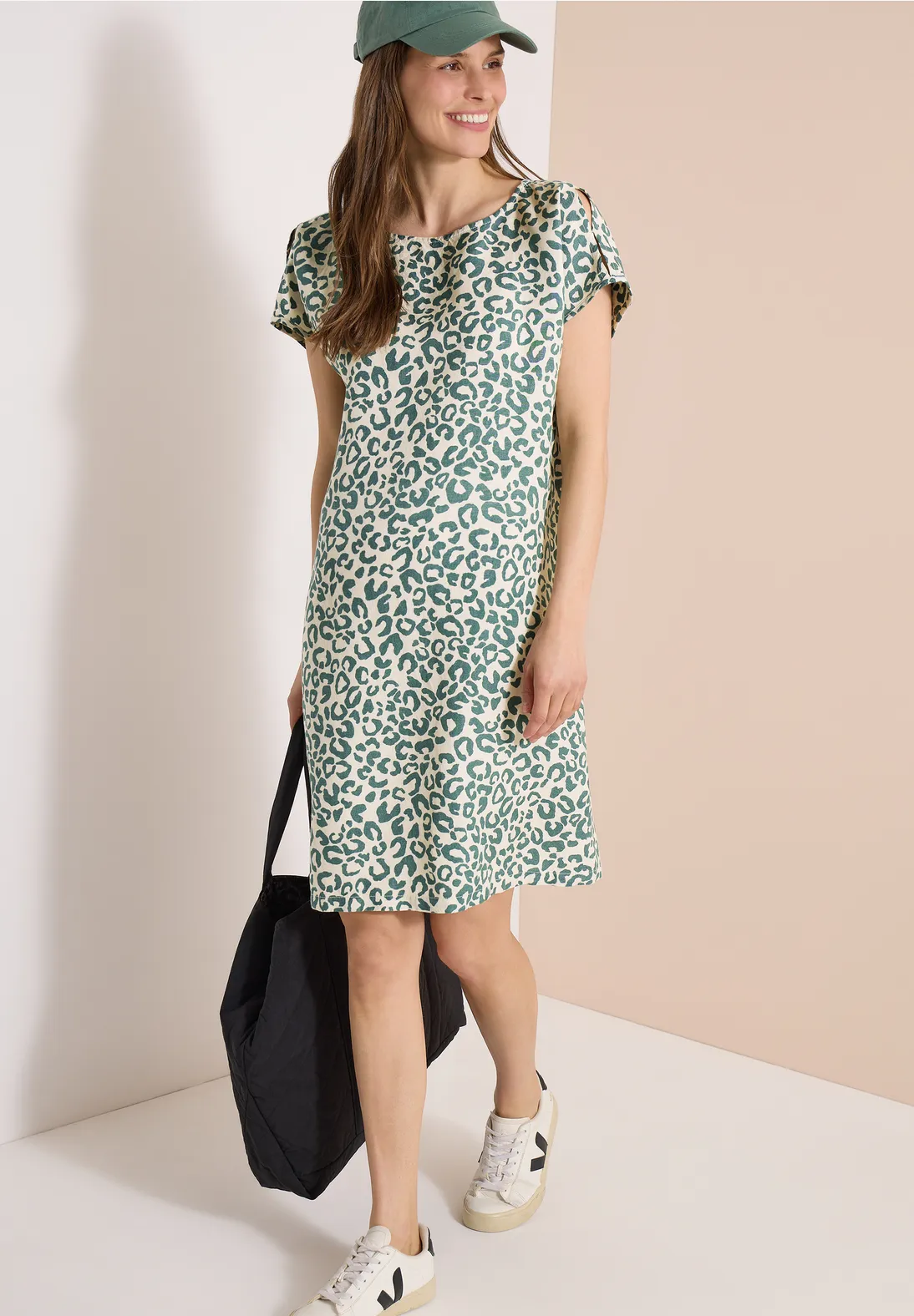 Cecil Linnenmix Jurk met Print - Macadamia Beige