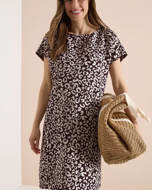 Cecil Leinenmix Kleid mit Print - Rich Burgundy
