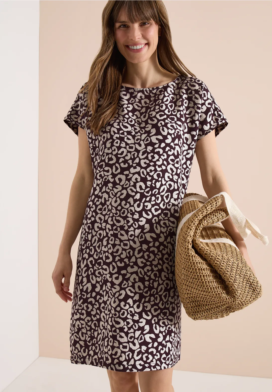 Cecil Linnenmix Jurk met Print - Rich Burgundy