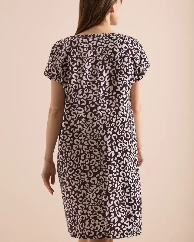 Cecil Linen Blend Dress with Print - Rich Burgundy