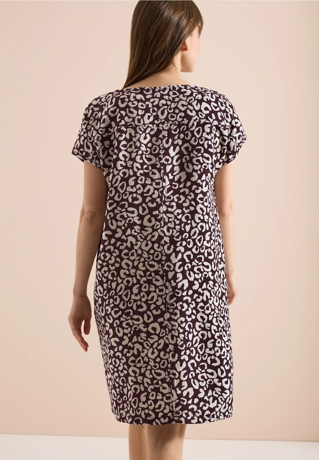 Cecil Linen Blend Dress with Print - Rich Burgundy