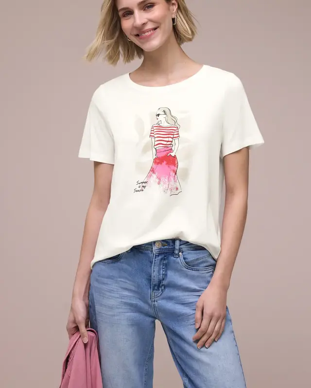 Street One Shirt with Frontprint - Off White