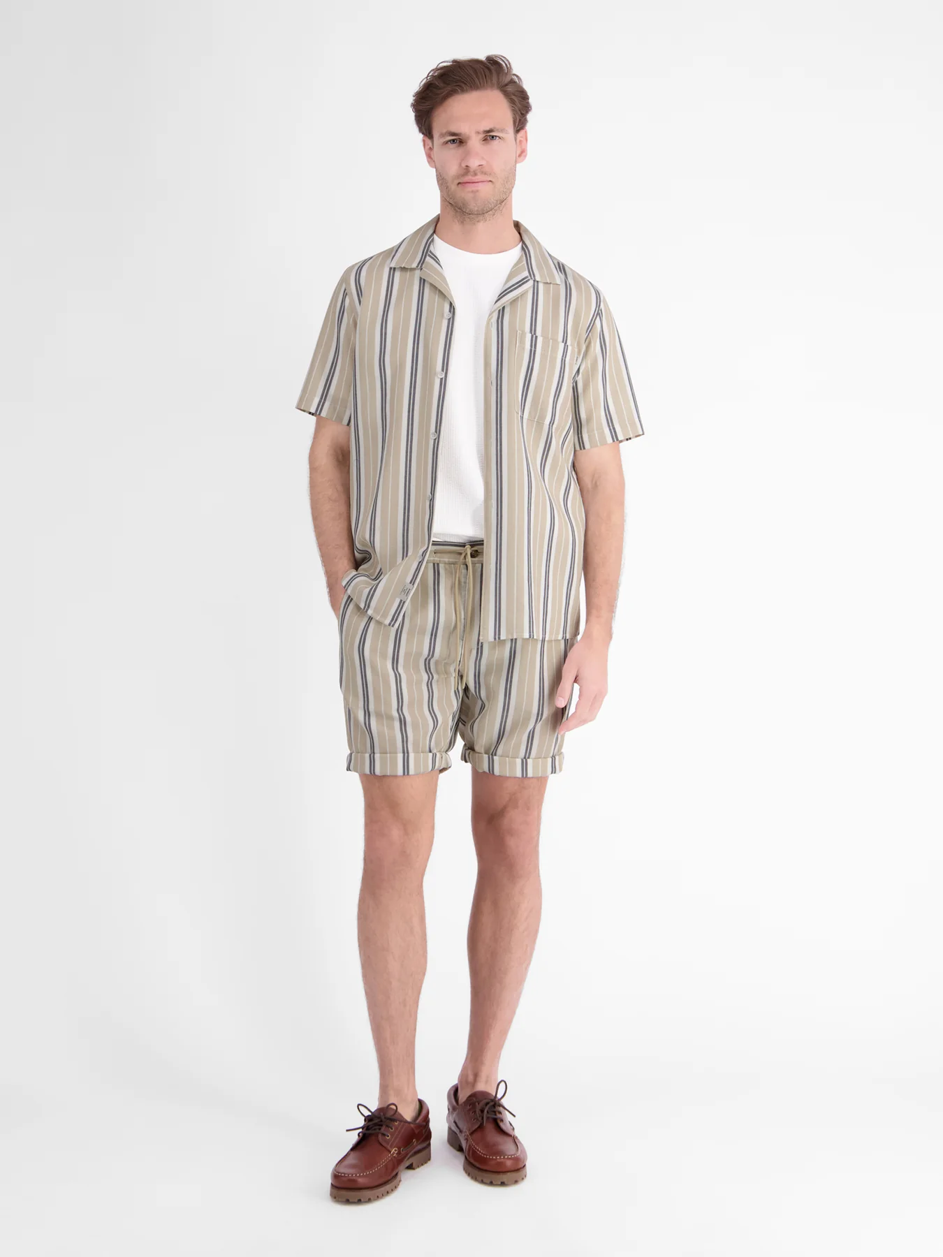 Lerros Streifen Hemd - Gravel Beige
