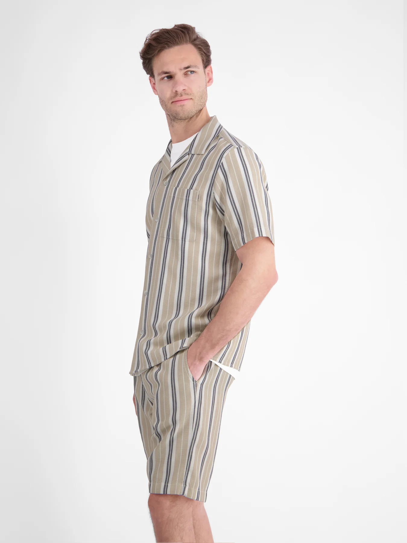 Lerros Streifen Hemd - Gravel Beige