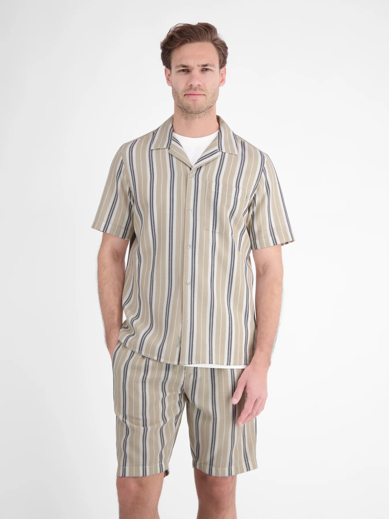 Lerros Gestreept Overhemd - Gravel Beige