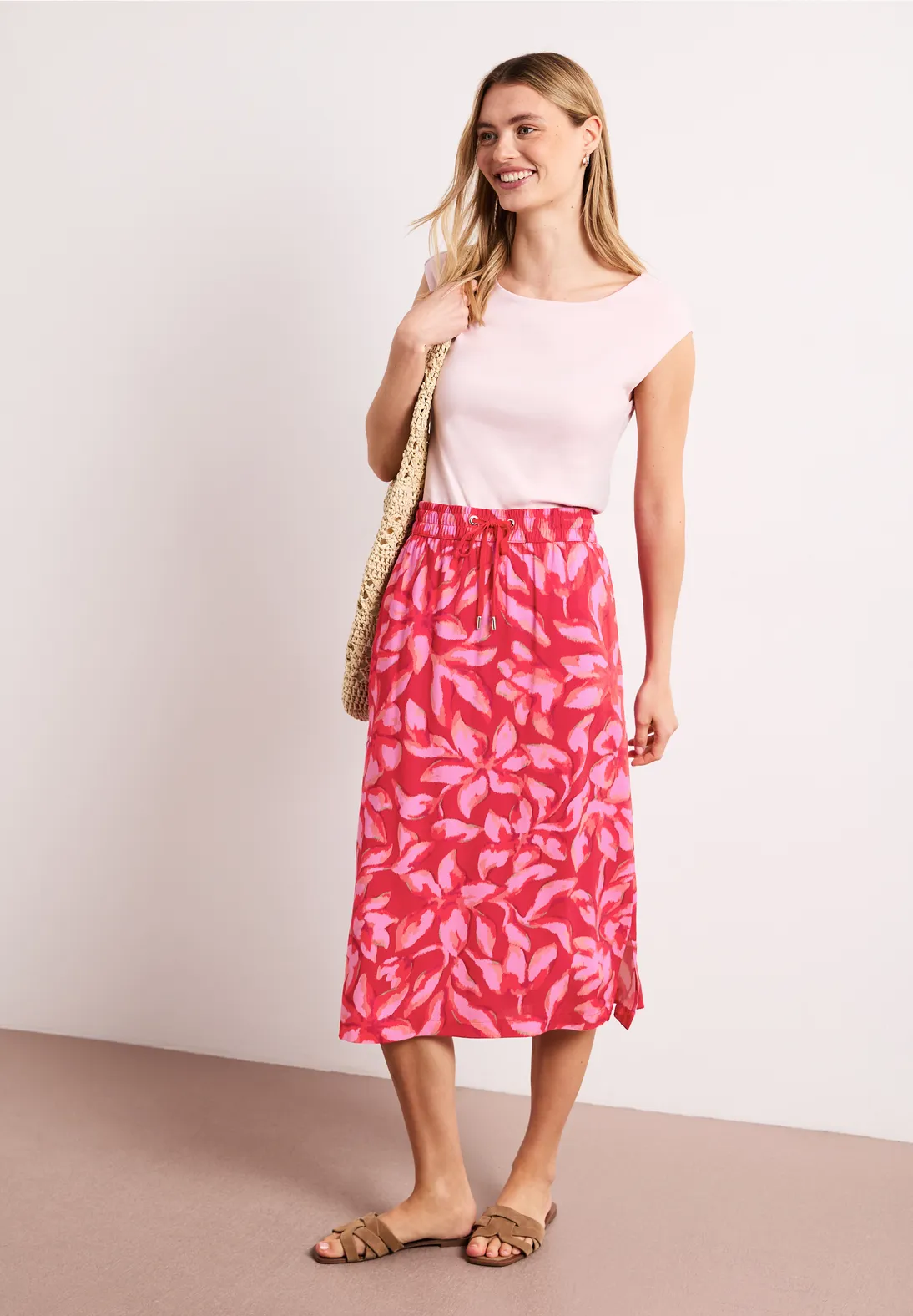 Street One Midi Rock mit Print - Salsa Red
