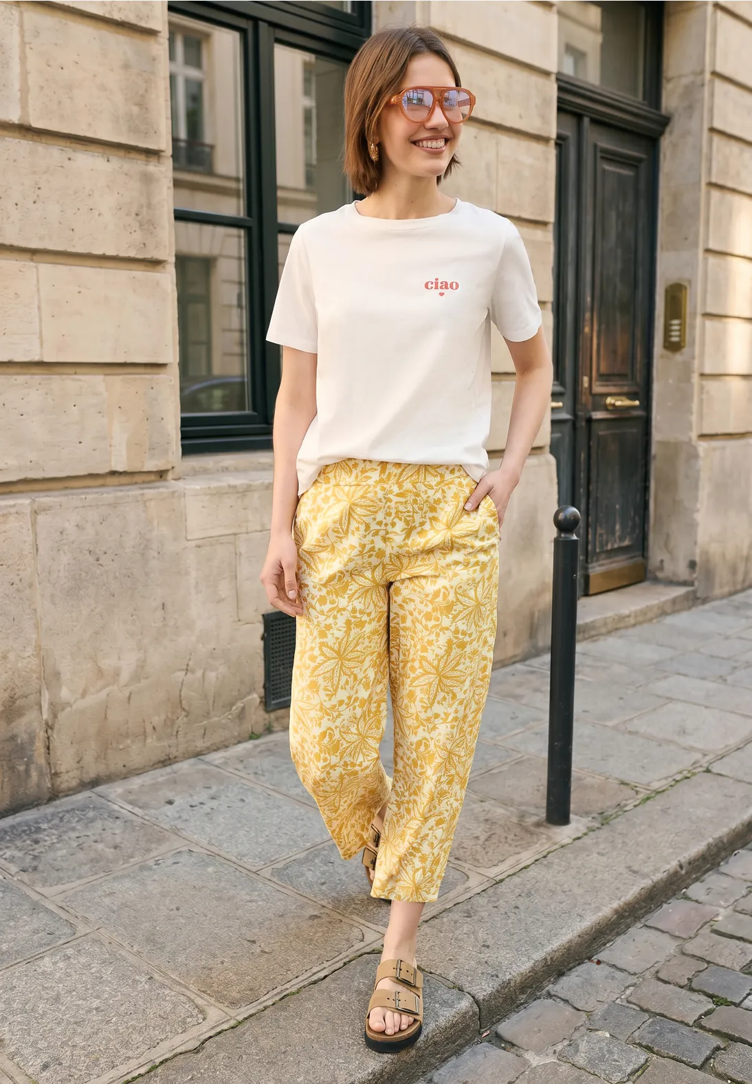 Street One Studio Culotte mit Blumenprint - Earthy Yellow