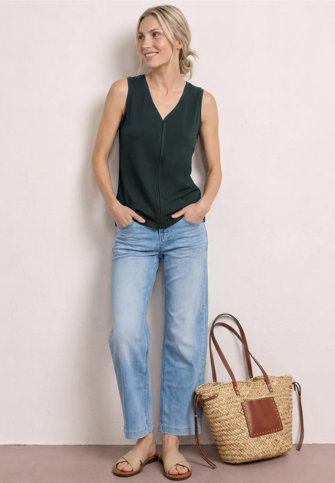 Street One Top met V-hals - Deep Bound Green