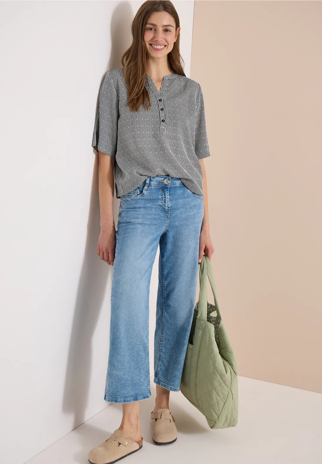 Cecil Striped Blouse - Palm Breeze Green
