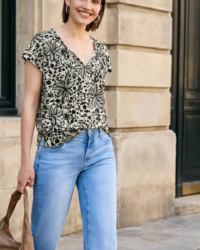 Street One Studio Print Bluse - Black