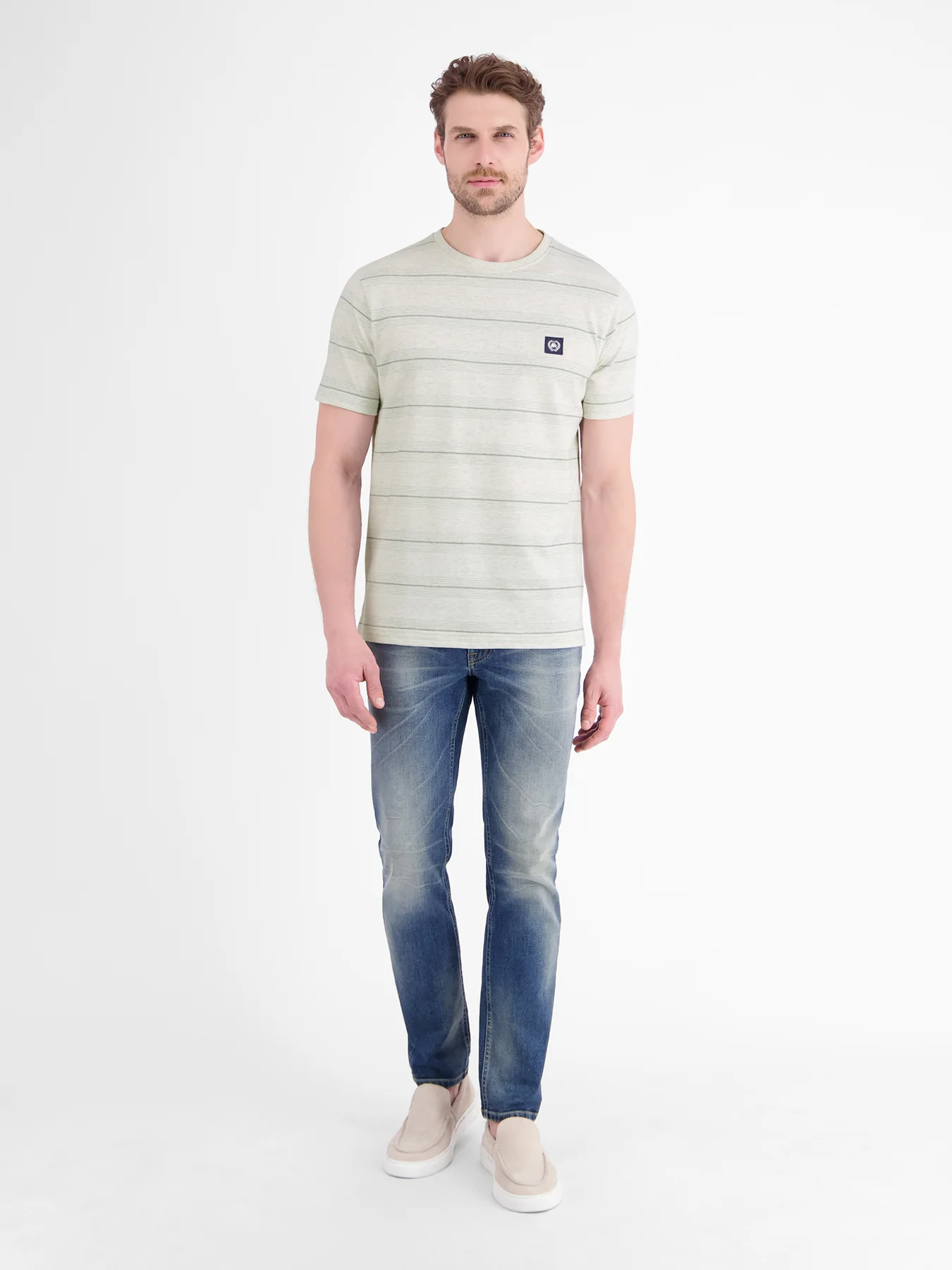 Lerros Piqué T-Shirt met Strepen - Cloudy White