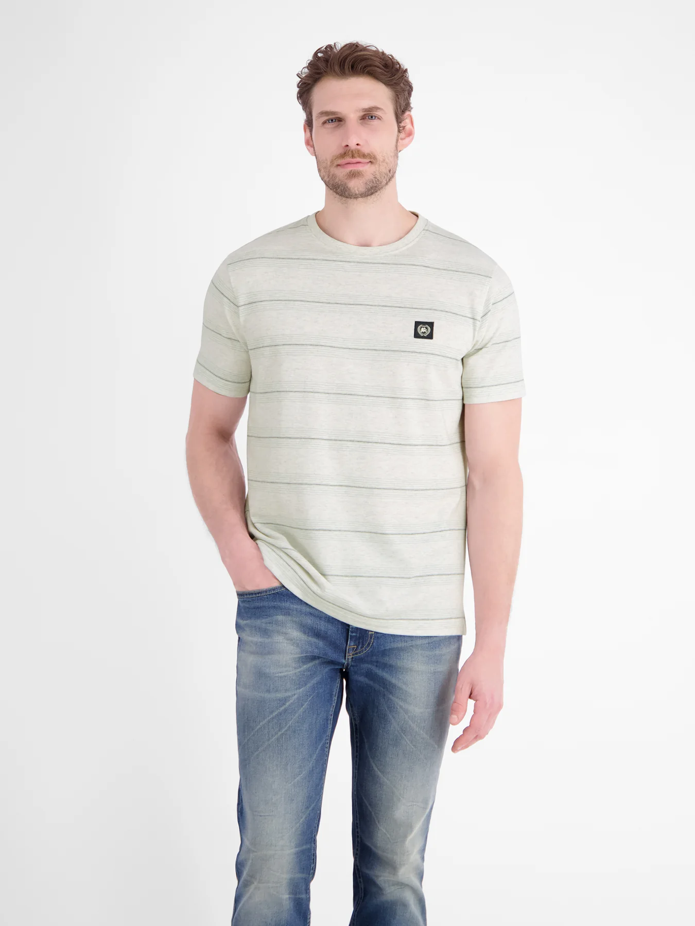 Lerros Piqué T-Shirt with Stripes - Cloudy White