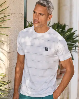 Lerros Piqué T-Shirt mit Streifen - Cloudy White