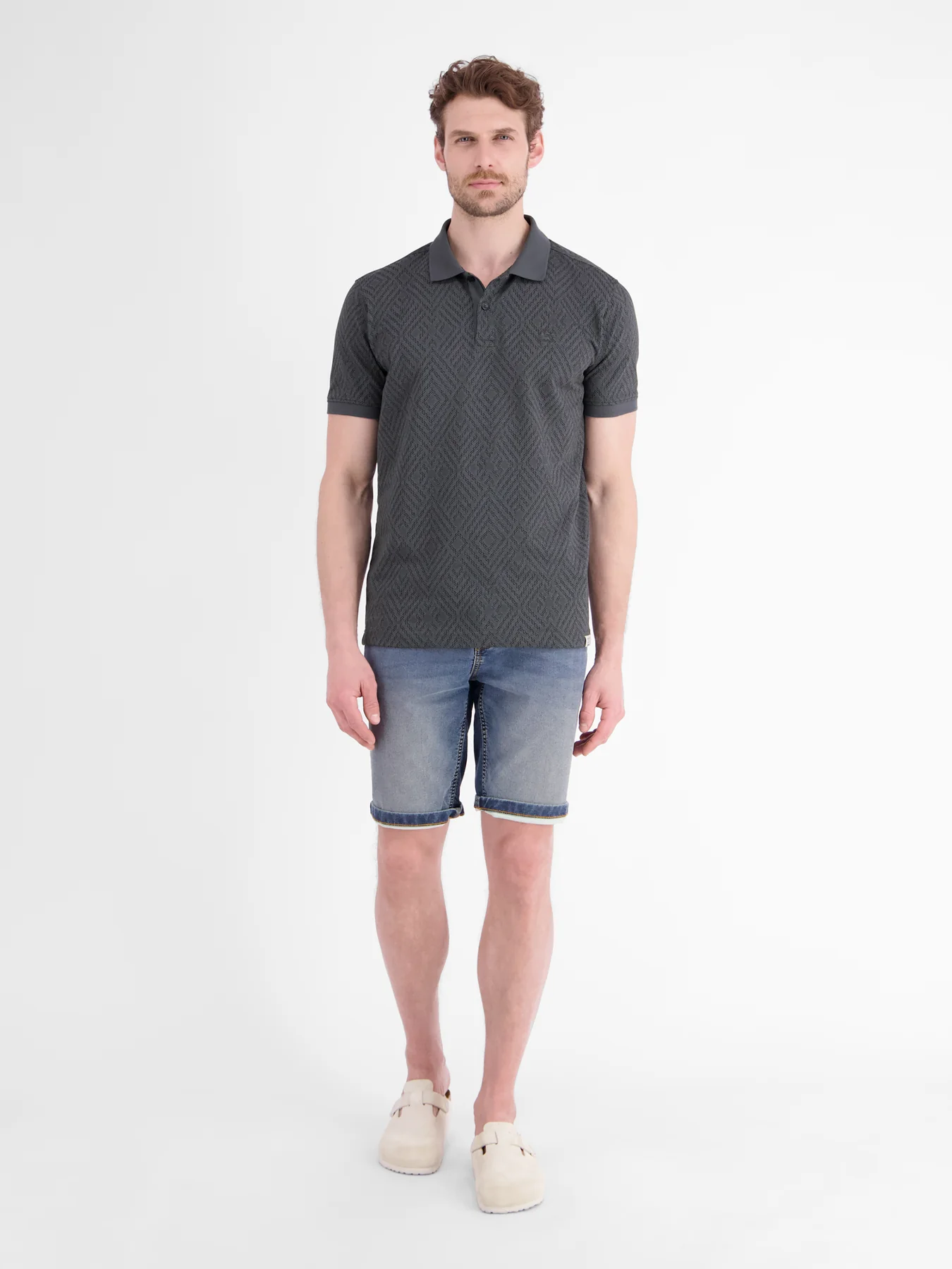 Lerros Poloshirt Jacquard Muster - Lava Grey