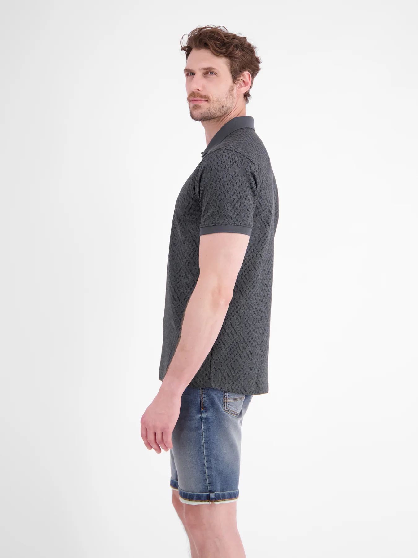 Lerros Poloshirt Jacquard Patroon - Lava Grey