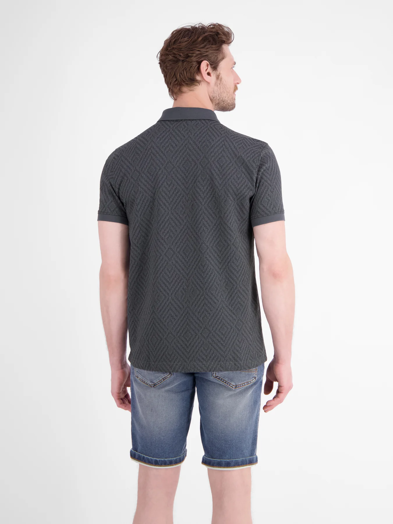 Lerros Poloshirt Jacquard Muster - Lava Grey