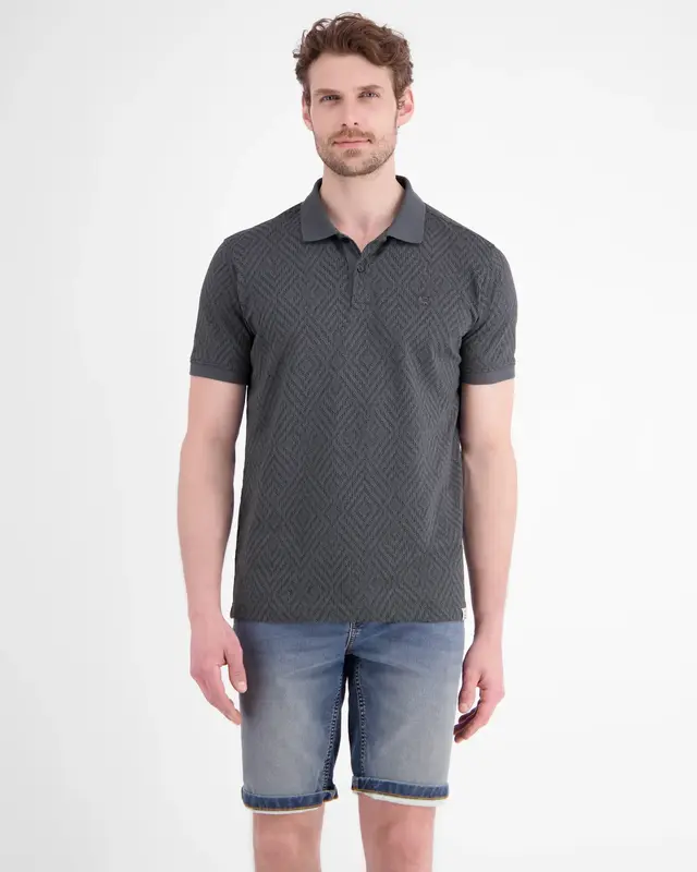 Lerros Poloshirt Jacquard Patroon - Lava Grey