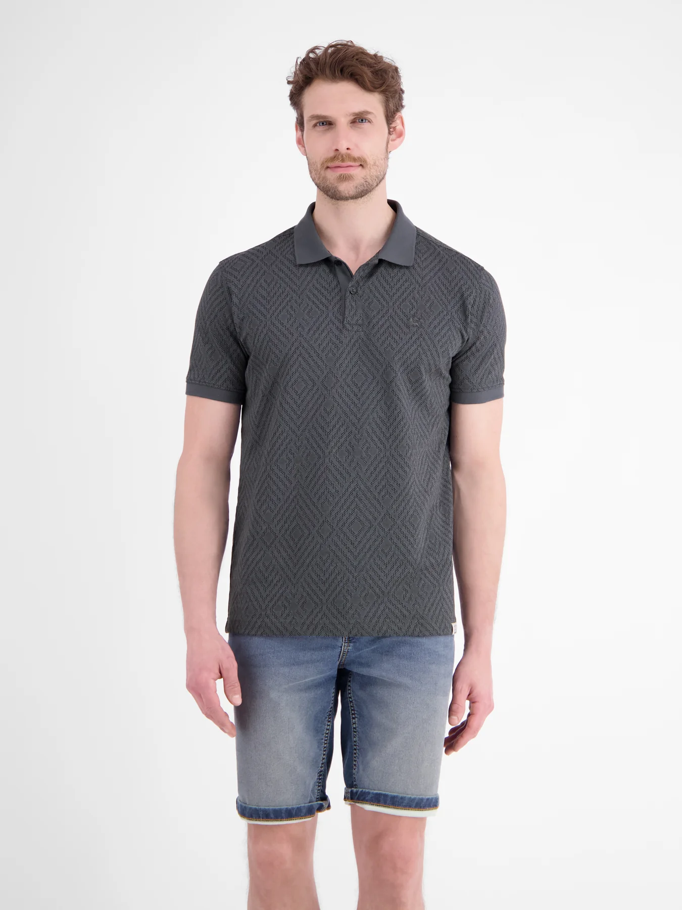 Lerros Poloshirt Jacquard Muster - Lava Grey