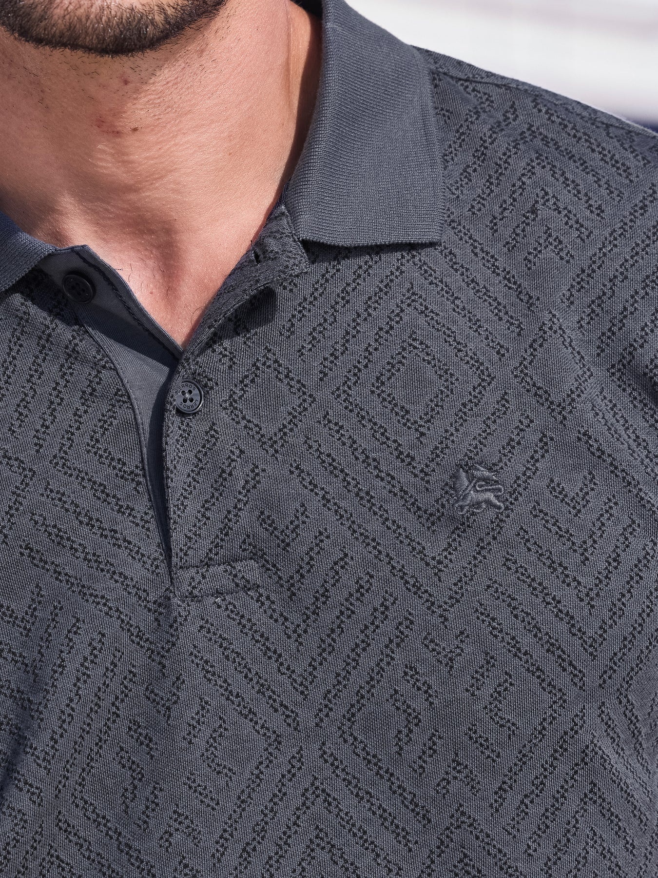 Lerros Poloshirt Jacquard Pattern - Lava Grey