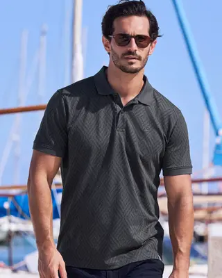 Lerros Poloshirt Jacquard Pattern - Lava Grey