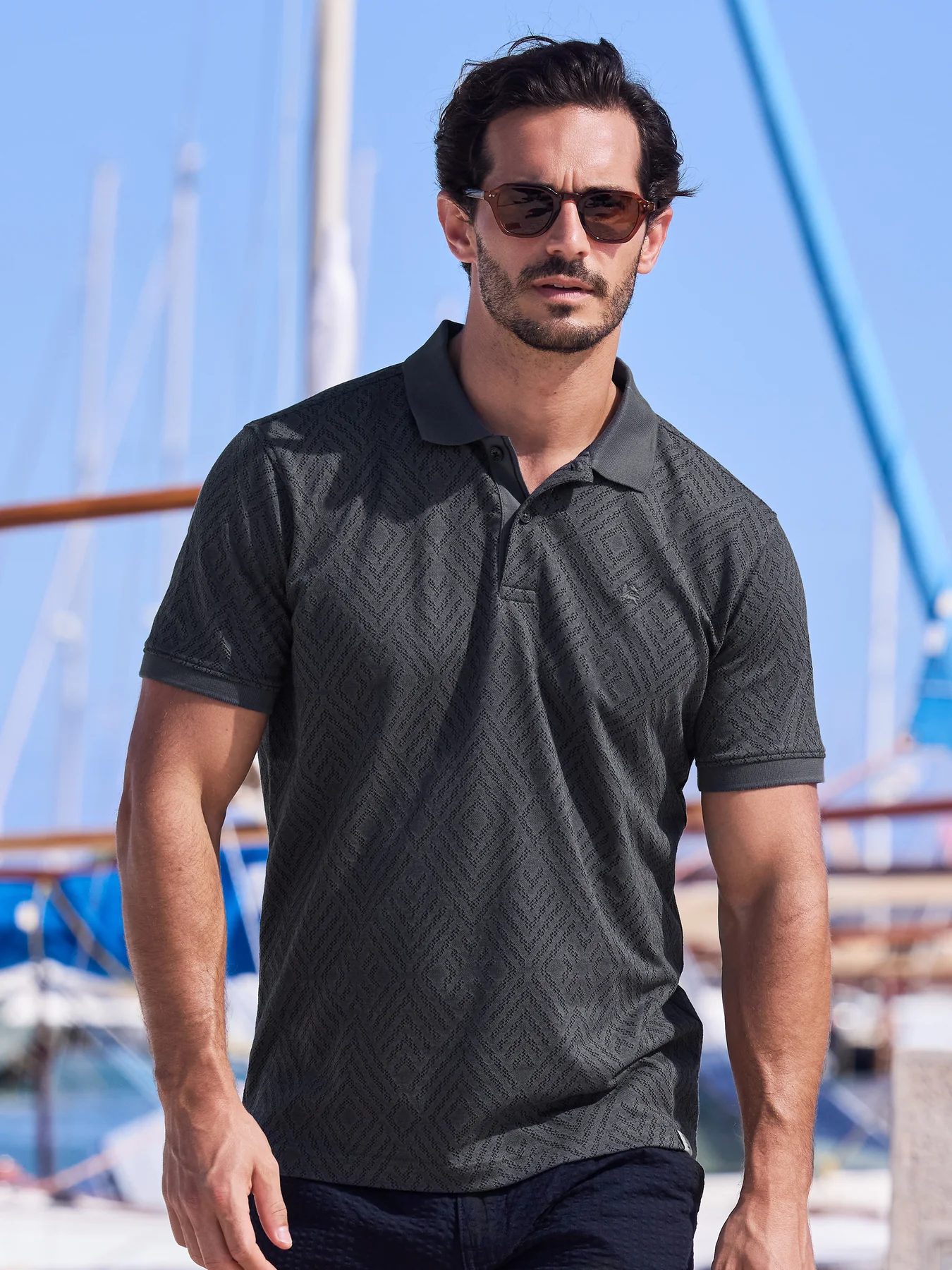Lerros Poloshirt Jacquard Patroon - Lava Grey