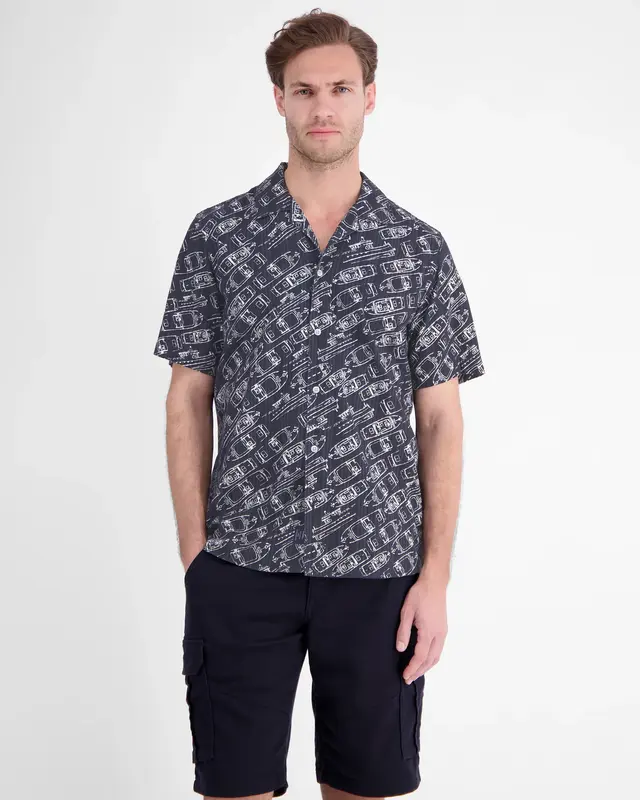 Lerros Hemd Maritimen Print - Classic Navy