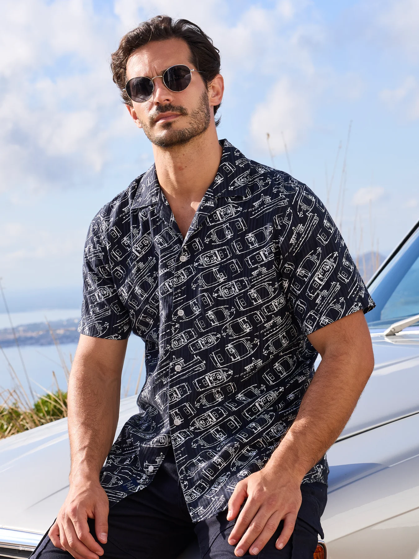 Lerros Hemd Maritimen Print - Classic Navy