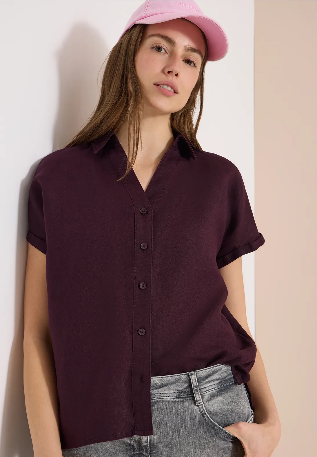 Cecil Leinen Bluse - Rich Burgundy