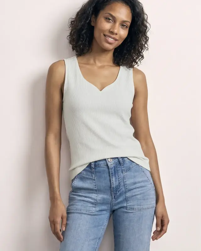 Street One Basic Top Hartvormige Halslijn Gania - Off White