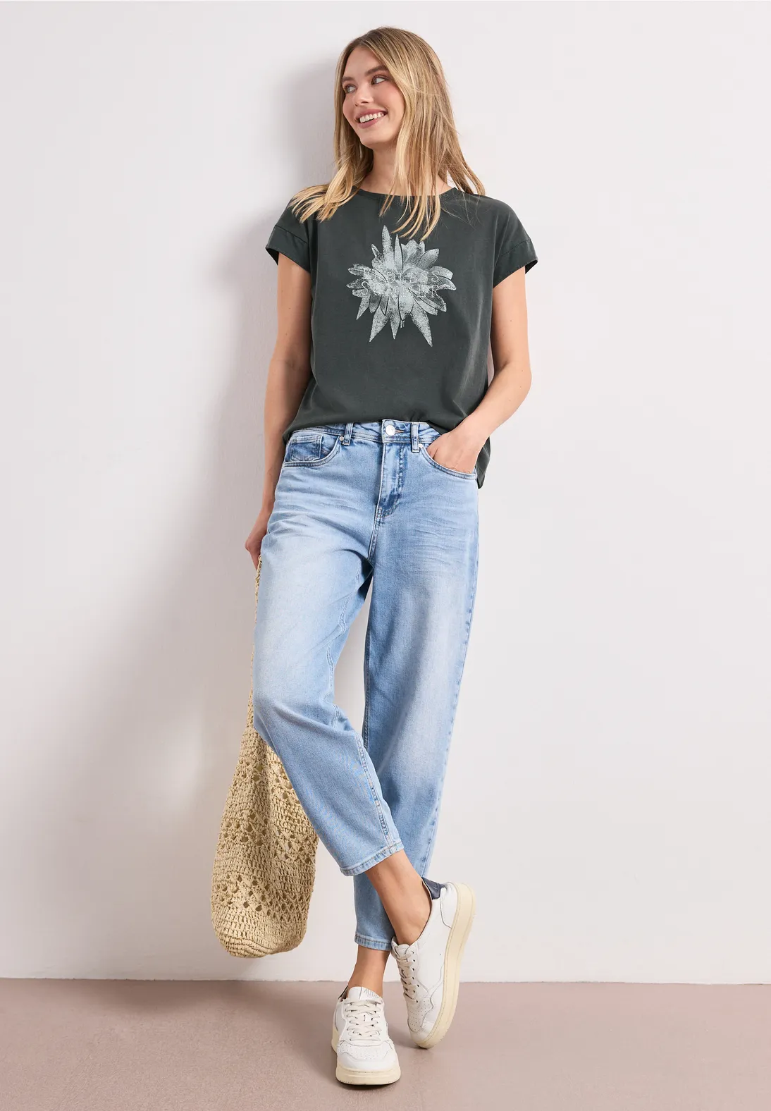 Street One Shirt met Artwork - Deep Bound Green