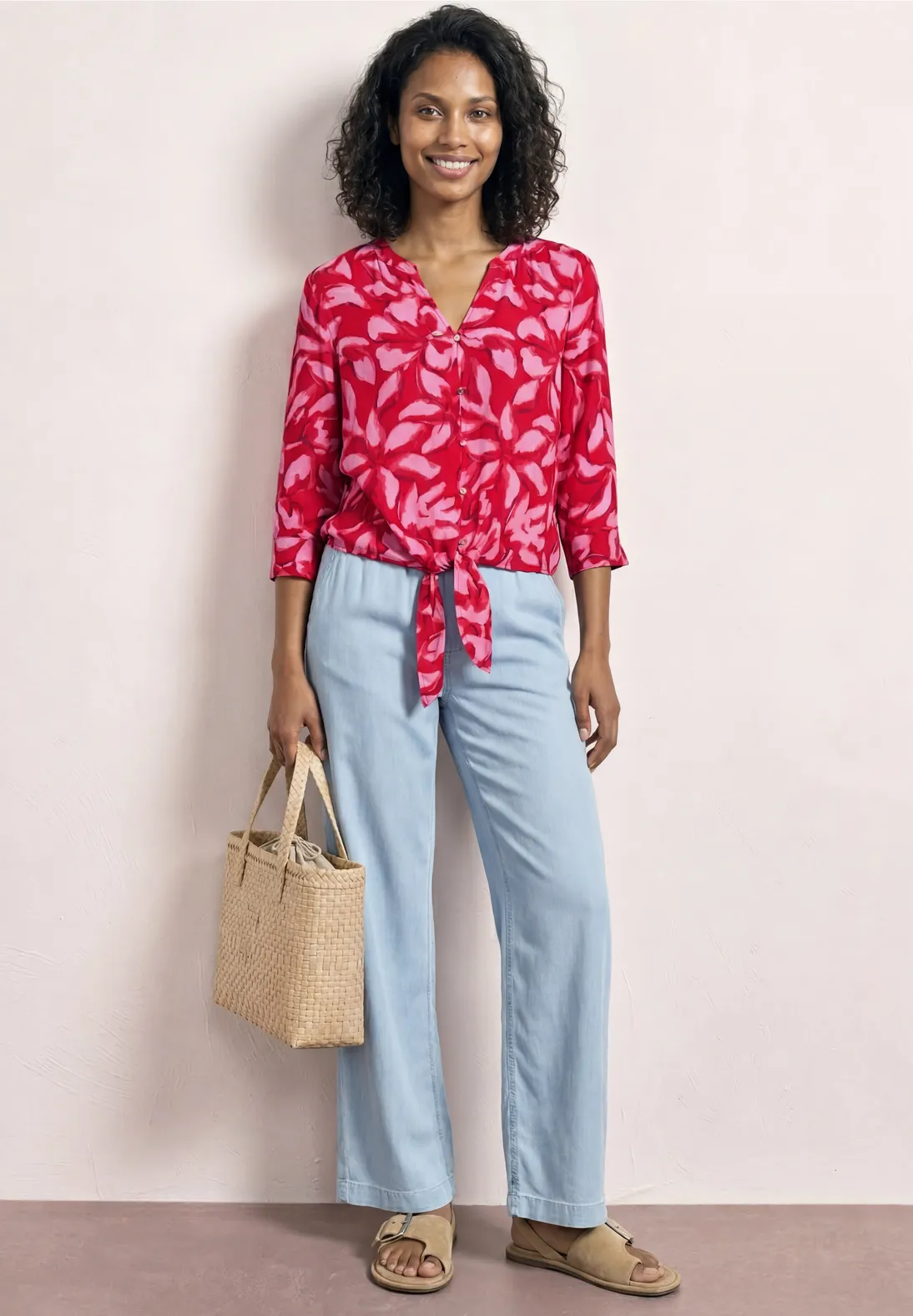 Street One Print Blouse Knoopdetail - Salsa Red